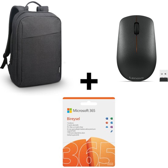 Lenovo 400 Kablosuz Mouse + Lenovo 15.6" Notebook Sırt Çantası Siyah + Microsoft 365 Bireysel 1 Yıllık