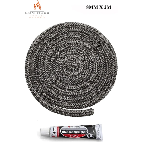 Ithal  Yanmaz Soba Şömine Fitili 8 mm x   2.5 m + Fermit Yapıştırıcı 17 ml