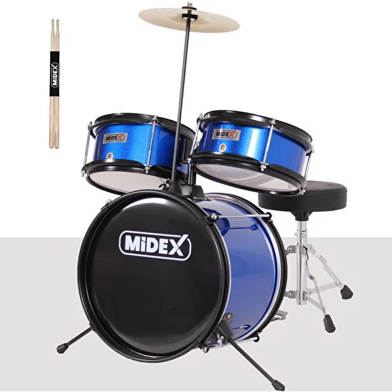 Midex CD300X-BL Akustik Çocuk Baterisi Davulu Seti 5-14 Yaş Için Full Set