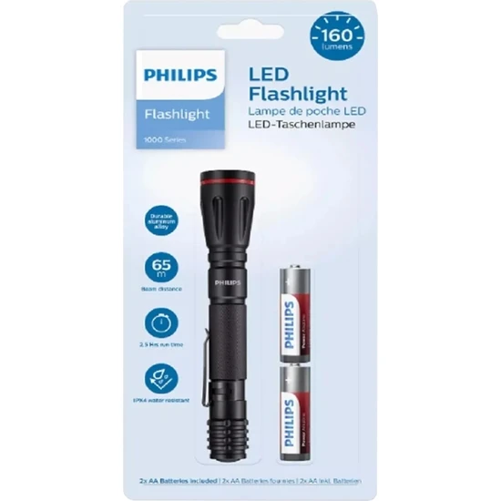Philips SFL1001P/10 LED Flashlight 160 Lumen Taşınabilir Pilli El Feneri Suya Toza Dayanıklı 65 Metre