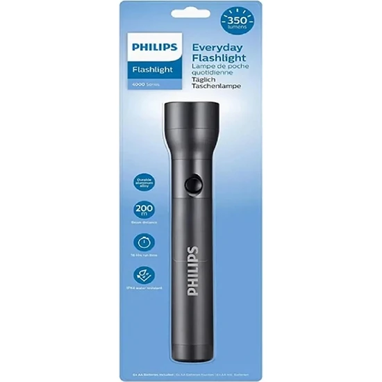 Philips SFL4003T/10 LED Flashlight 350 Lumen Taşınabilir Pilli El Feneri Suya Toza Dayanıklı 200 Metre Menzilli