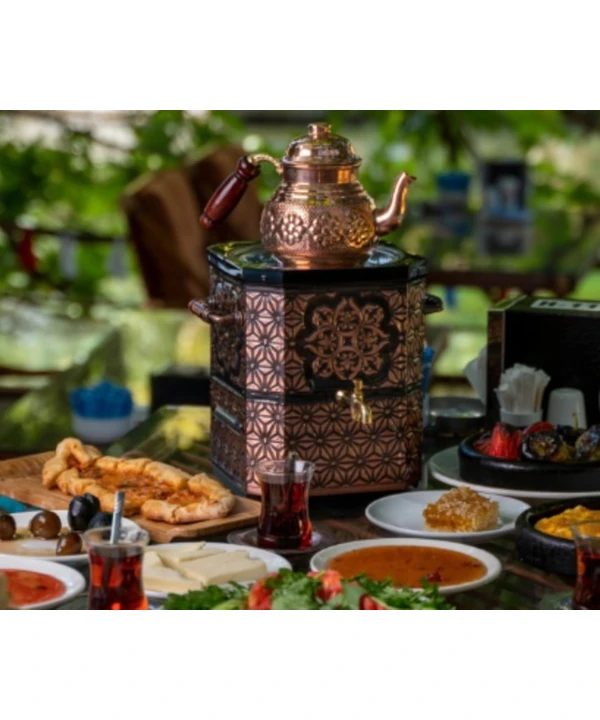 Resim Elektrikli Nostaljik Çay Semaveri-Bakır Çay Semaveri Demlik Hediye 