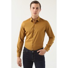 Twn Slim Fit Hardal Düz Stretch Gömlek 7EF02EE44324D