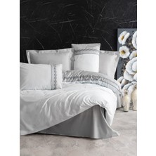 Cotton Box Nakışlı Saten Çift Kişilik Nevresim Takımı Fedor Gri