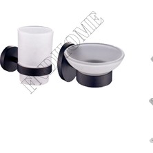 Fnd Home Banyo 2'li Set Siyah Diş Fırçalık Sabunluk