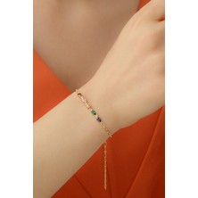 Lieza Kadın 925 Ayar Gümüş Renkli Damla Taşlı Zincir Bileklik