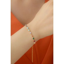 Lieza Kadın 925 Ayar Gümüş Renkli Damla Taşlı Suyolu Zincir Bileklik