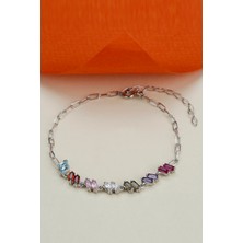 Lieza Kadın 925 Ayar Gümüş Renkli Baget Taşlı Zincir Bileklik