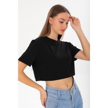 ogonline Kadın Kısa Kol Crop T-Shirt Duble Kol