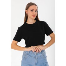 ogonline Kadın Kısa Kol Crop T-Shirt Duble Kol