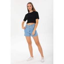 ogonline Kadın Kısa Kol Crop T-Shirt Duble Kol