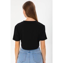 ogonline Kadın Kısa Kol Crop T-Shirt Duble Kol