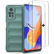 MTK Moveteck Xiaomi Redmi Note 11 Pro Uyumlu Kılıf Kamera Korumalı Arkası Kasisli Dalgalı Içi Süet Kadife Leke Tutmaz Yumuşak Silikon + Cam Set