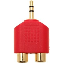 3.5 mm Mini Stereo Erkek To 2 Rca Dişi Adaptör - Kırmızı