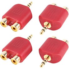 3.5 mm Mini Stereo Erkek To 2 Rca Dişi Adaptör - Kırmızı