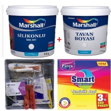 Marshall Silikonlu Özel Mat Silinebilir Duvar Boyası 2.5 Lt + Marshall Tavan Boyası 3.5 Kg + İzmir Fırça Duvar Boyama Seti