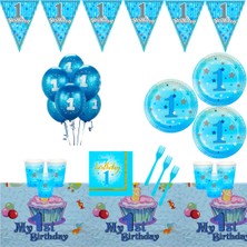 Bay Cimri 1 Yaş Temalı Mavi 8 Kişilik Doğum Günü Parti Malzemeleri Süsleri Parti Seti
