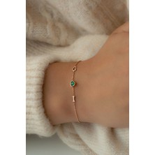 Lieza Kadın 925 Ayar Gümüş Kalp Taşlı Harf Bileklik