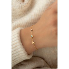 Lieza Kadın 925 Ayar Gümüş Kalp Taşlı Harf Bileklik