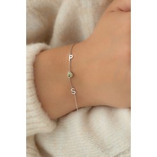 Lieza Kadın 925 Ayar Gümüş Kalp Taşlı Harf Bileklik