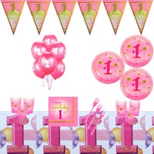 Bay Cimri 1 Yaş Temalı Pembe 8 Kişilik Doğum Günü Parti Malzemeleri Süsleri Parti Seti