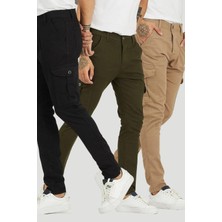 Damga Kargo Cep Pantolon Siyah-Haki-Camel Rengi Çok Renkli