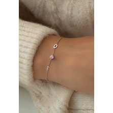 Lieza Kadın 925 Ayar Gümüş Kalp Taşlı Harf Bileklik