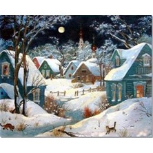 Pix Art Sanat Karlı Gece ve Renkli Evler Pixart Sanat Elmas Mozaik Tablo Diamond Türkiye 64 x 51 cm