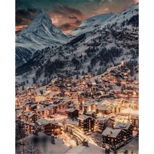 Pix Art Sanat Isviçrede Karlı Gece Pixart Sanat Elmas Mozaik Tablo Diamond Türkiye 46 x 56 cm