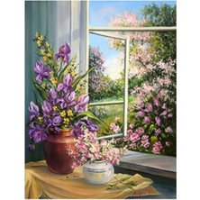 Pix Art Sanat Vazoda Mor Çiçekler Pixart Sanat  Elmas Mozaik Tablo Diamond Türkiye  46 x 58 cm