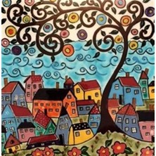 Pix Art Sanat Renkli Yamuk Evler Pixart  Sanat Elmas Mozaik Tablo Diamond Türkiye   50 x 50 cm