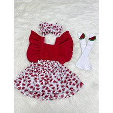 Şapka Kids Kız Bebek Karpuz Salopet Bandana ve Çorap Set