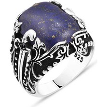 Amberkan Sıkma Lapis Taşlı Yanları Kılıç Tasarımlı Erkek Yüzük