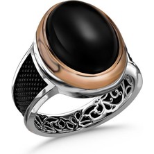 Amberkan Siyah Kapşon Oniks Taşlı Gümüş Erkek Yüzük