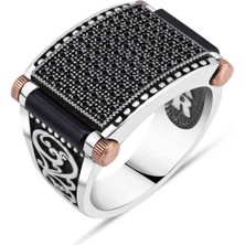 Amberkan Ortası Siyah Zirkon Yanları Oniks Taşlı Erkek Yüzük