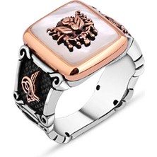 Amberkan Sedef Taş Üzeri Osmanlı Devlet Armalı Erkek Yüzük