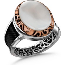 Amberkan Sedef Taşlı Gümüş Erkek Yüzük