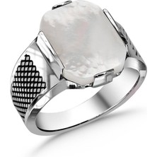 Amberkan Sedef Taşlı Gümüş Erkek Yüzük