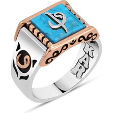 Amberkan Sıkma Turkuaz Taş Üzeri Elif-Vav Erkek Yüzük