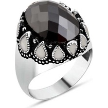 Amberkan Siyah Zirkon Taşlı Yanları Beyaz Mineli Erkek Yüzük