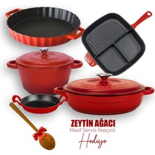 Lava Döküm 5x New Heritage Serisi Döküm Demir Tencere Tava Seti - Kırmızı