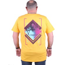 Moc Grande  Büyük Beden Sıfır Yaka Tişört Paradise Island 23103 Sarı