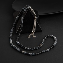 Osmanlı Doğal Taş Karlı Obsidyen Doğal Taş Tesbih 99LUK - 6mm