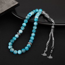 Osmanlı Doğal Taş Mavi Apatit Doğal Taş Tesbih 33LÜK - 8mm