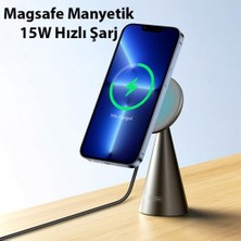 Coofbe 3in1 Magsafe Uyumlu 15W Masaüstü Kablosuz Şarj Cihazı Araç Şarj Telefon Tutucu Iphone Şarj