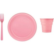 Parti Station Pembe Plastık 25 Tabak 25 Bardak 25 Çatal Set