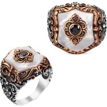 Amberkan Sedef Taşlı Çiçek Motifli Özel Tasarım Yüzük