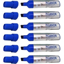 Micro Permanent Markör Marker Kesik Uçlu Koli Kalemi Mavi 10 mm Çuval Kalemi Silinmez 6 Adet 1 Paket