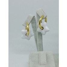 Eke Butik Çelik Beyaz Yıldızlı Halka Küpe
