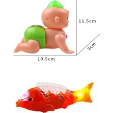 HYD Bebeklerin Emekleme Arkadaşı Sesli Işıklı Yürüyen Balık ve Emekleyen Bebek Oyuncak 2'li Set